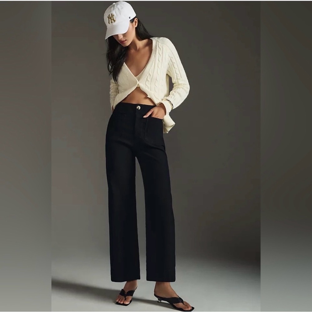 Anthropologie || Maeve Colette Cropped Wide Leg Sailor Pocket Pants Black 33